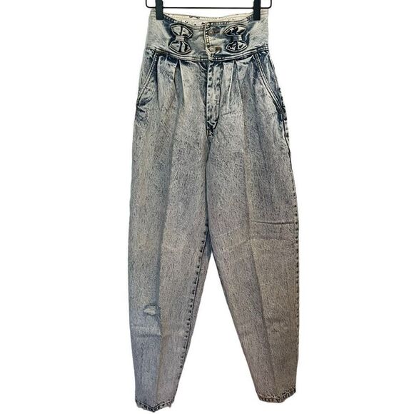 Vintage Jordache Y2K Bow Belt Loop High Waist Stone Wash Jeans Size 7/8 - Picture 1 of 11